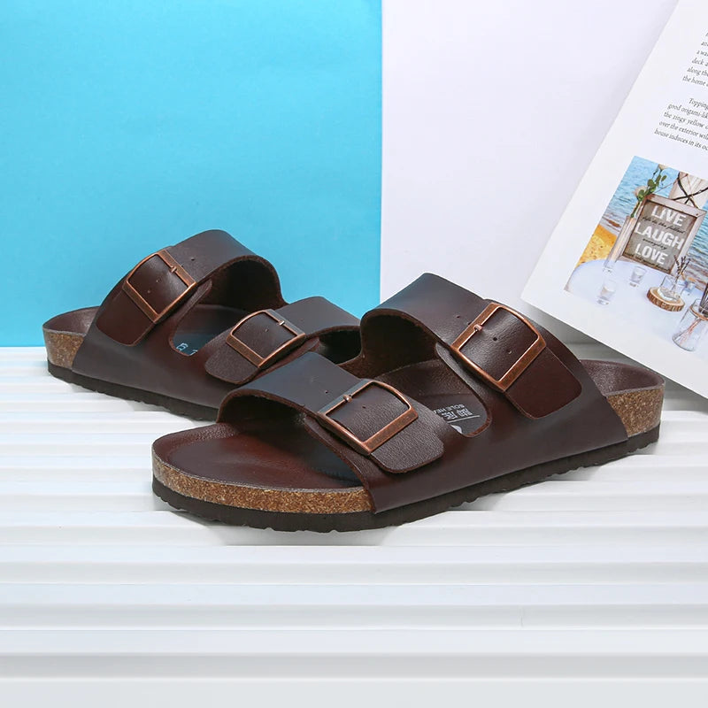 Cork Footbed Clogs Slippers For Women Men Outdoor Fashion Thick Bottom Sandals With Arch Support Home Shoes Leather Falts Mules