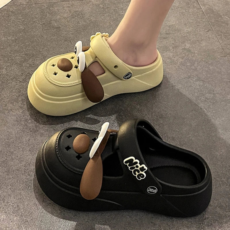 Cute DIY Cartoon Dog Fashion Clogs For Women Summer Platform Sandals Thick Sole Female Leisure Garden Shoes Home Street Slippers