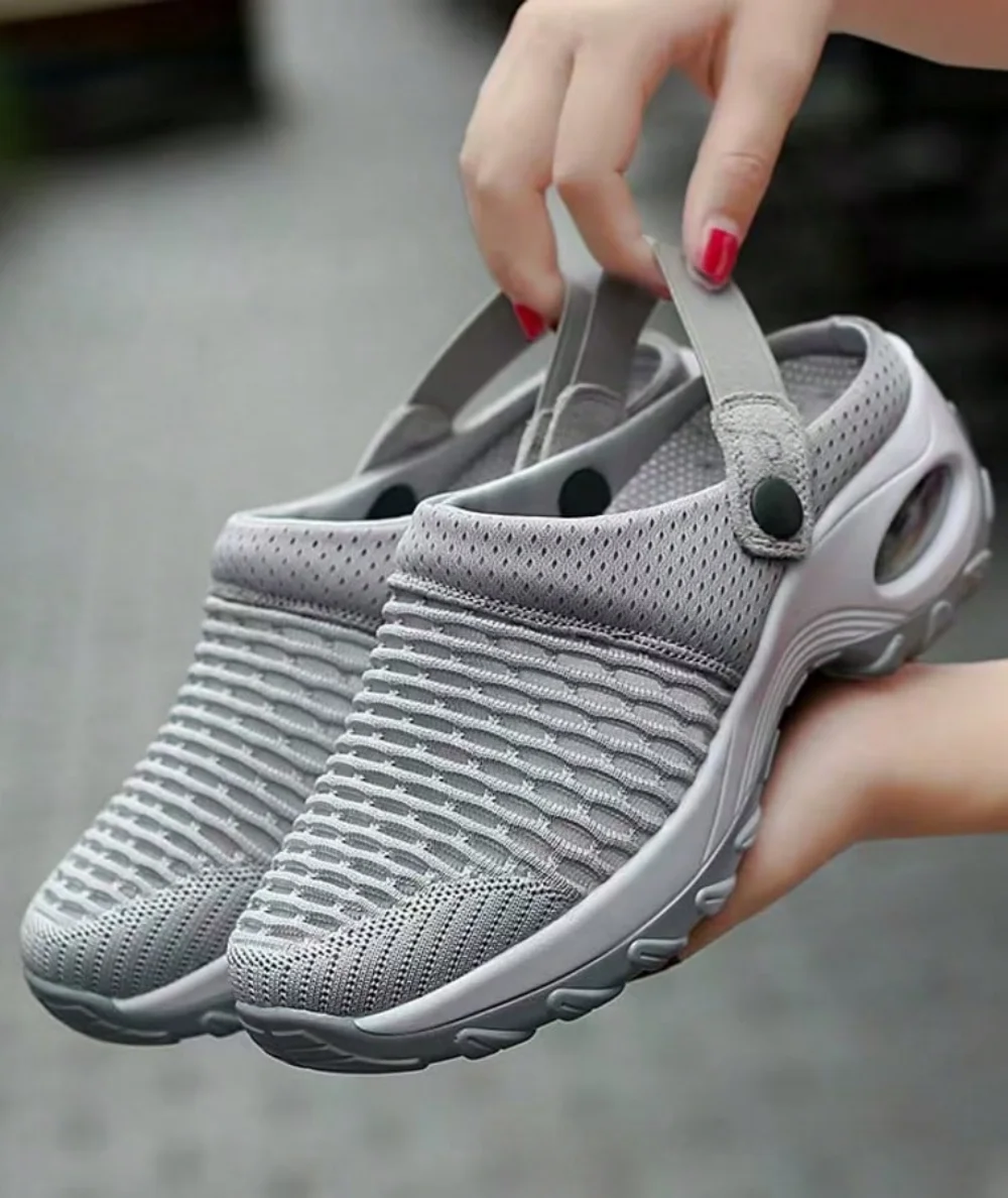 Women Breathable Mesh Air Cushion Platform Clog Sandals, Adjustable Back Strap Slip On Mules Open Back Walking Shoes, Non Slip Thick Sole Comfort Casual Footwear for Outdoor Beach Shopping Daily Travel Gym Summer Wear
