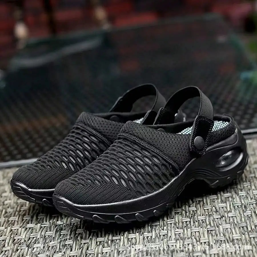 Women Breathable Mesh Air Cushion Platform Clog Sandals, Adjustable Back Strap Slip On Mules Open Back Walking Shoes, Non Slip Thick Sole Comfort Casual Footwear for Outdoor Beach Shopping Daily Travel Gym Summer Wear